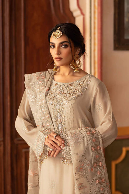 Pure Chiffon Cream Embroidered Dress - WW320