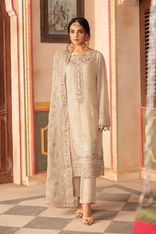 Pure Chiffon Cream Embroidered Dress - WW320