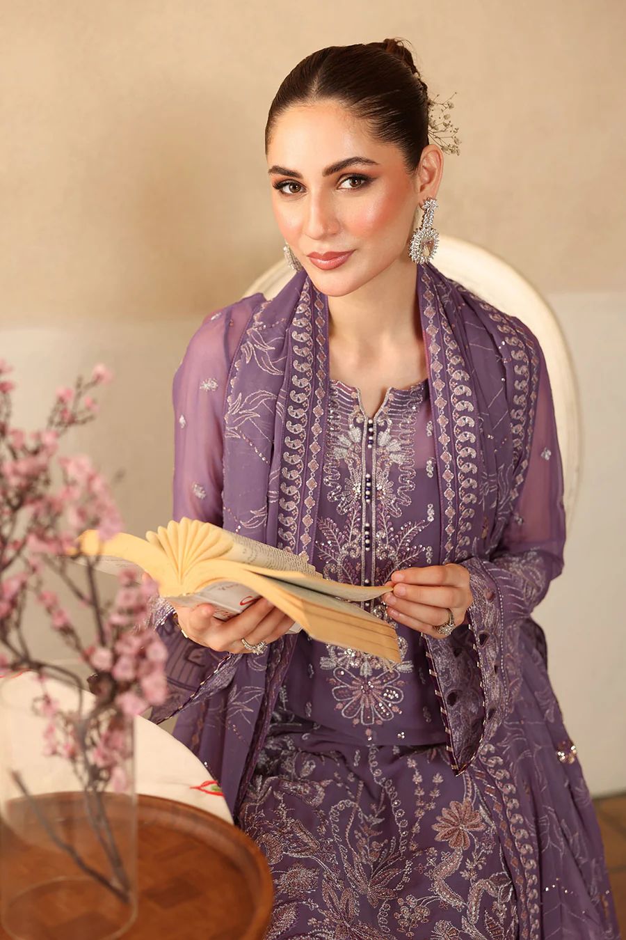 Pure Chiffon Purple Embroidered Dress - PW2269