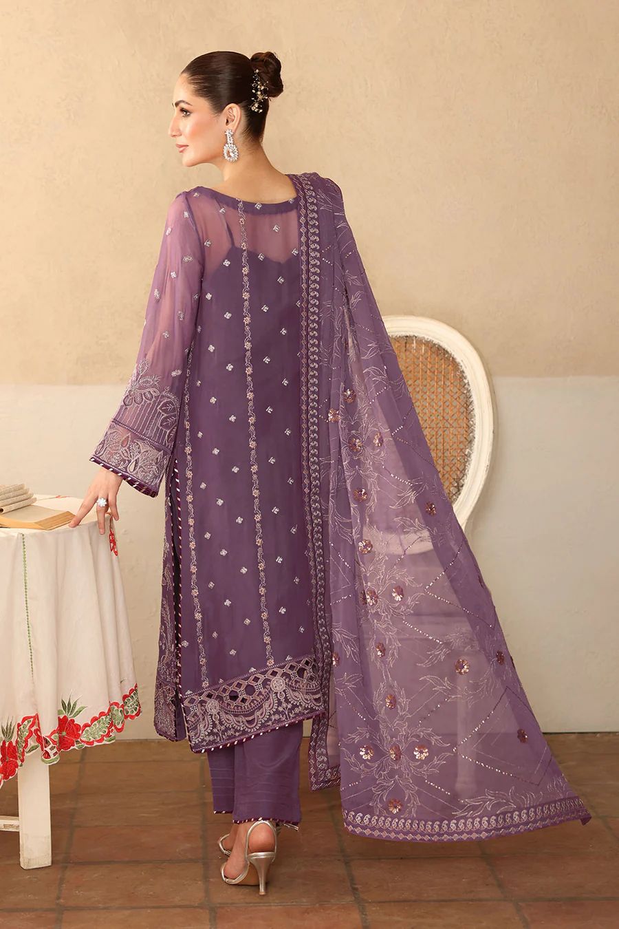 Pure Chiffon Purple Embroidered Dress - PW2269