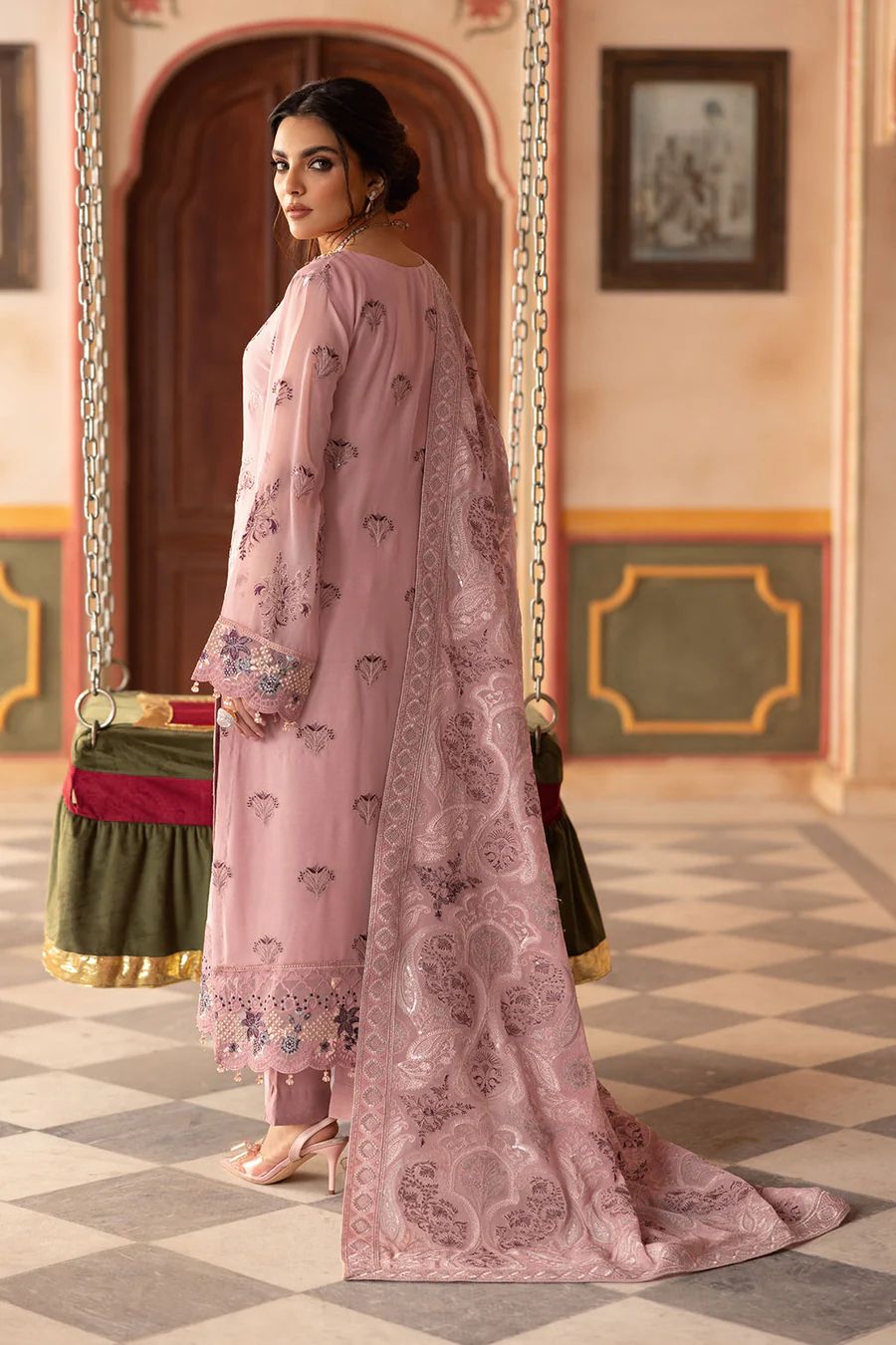 Pure Chiffon Pink Embroidered Wedding Dress - WW340