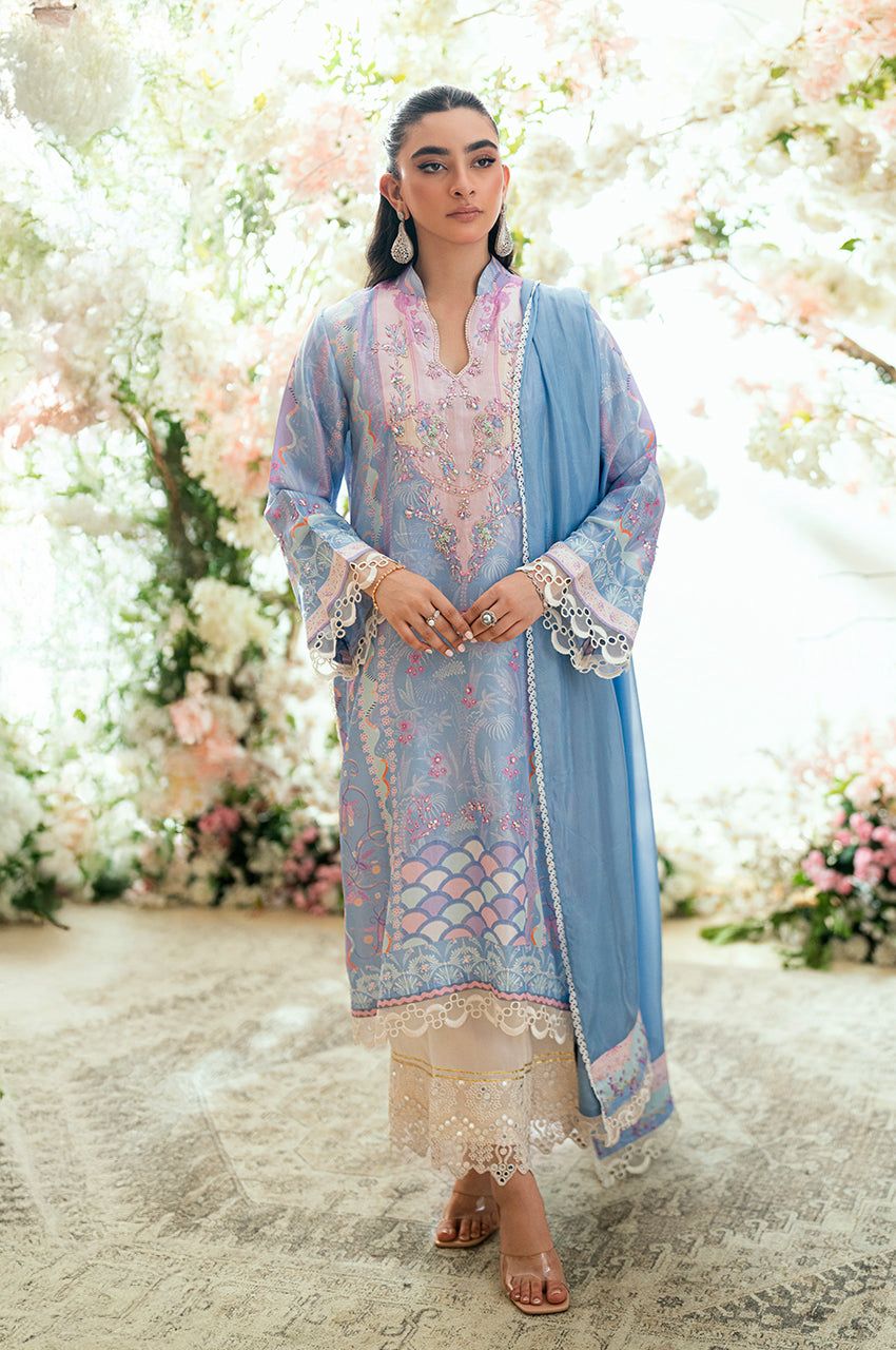 Pure Silk Sky Blue Digital Printed Dress - PW271