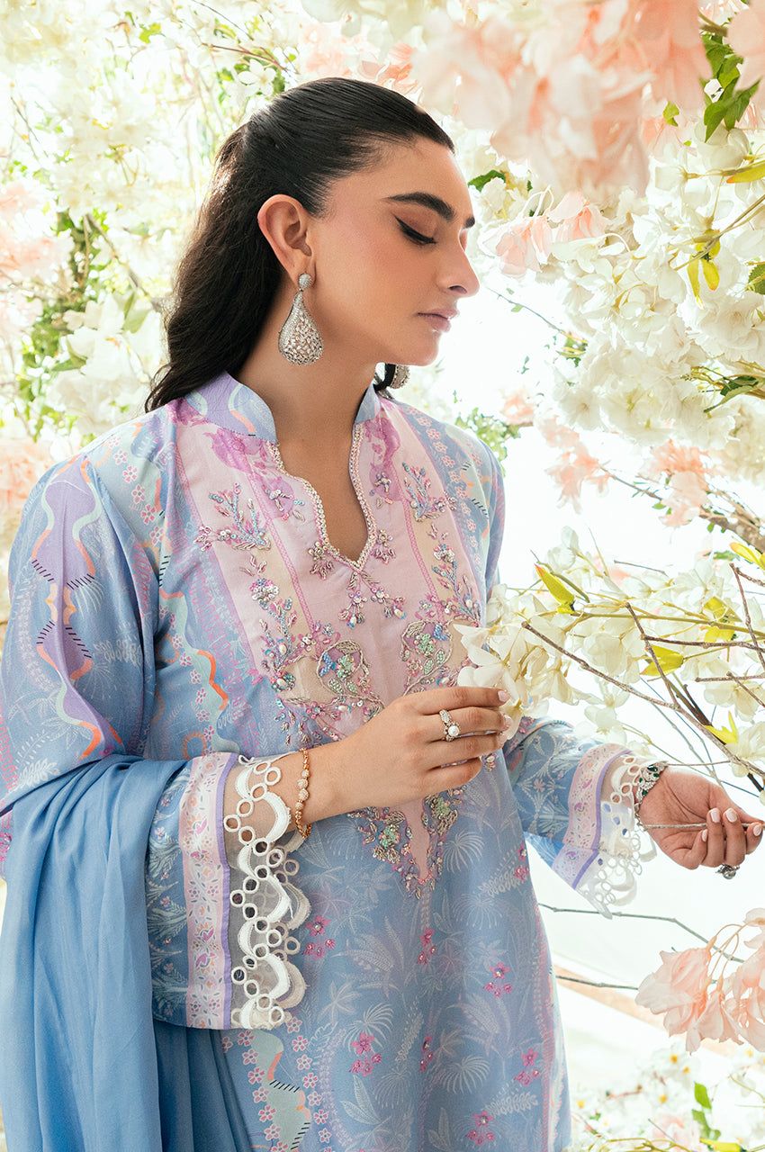 Pure Silk Sky Blue Digital Printed Dress - PW271