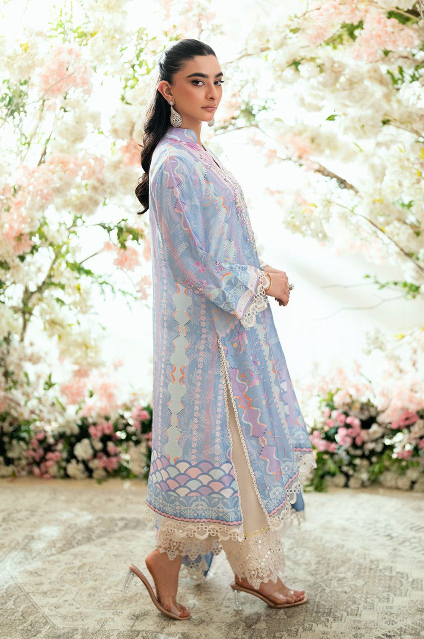 Pure Silk Sky Blue Digital Printed Dress - PW271