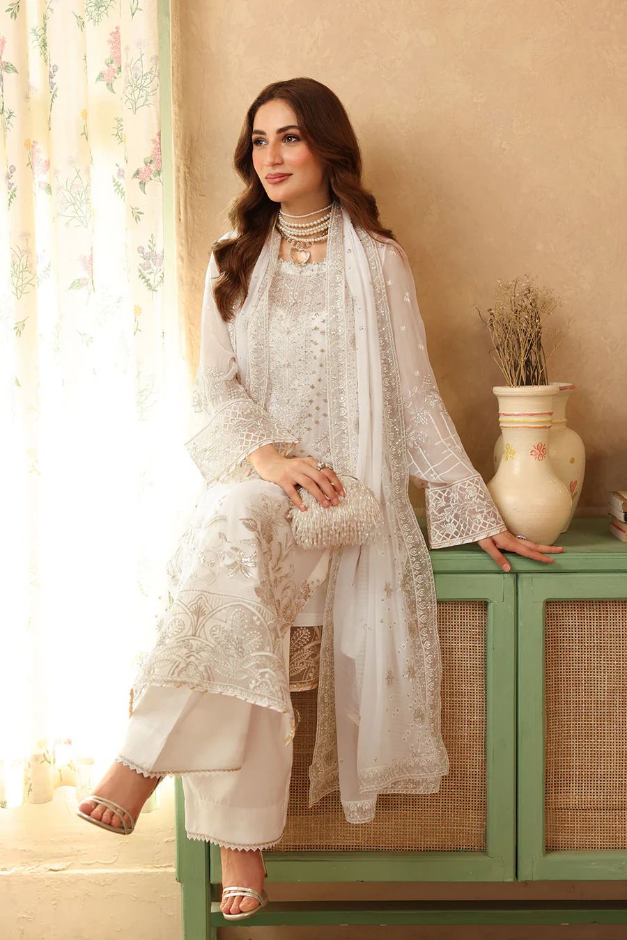 Pure Chiffon White Embroidered Dress - PW270