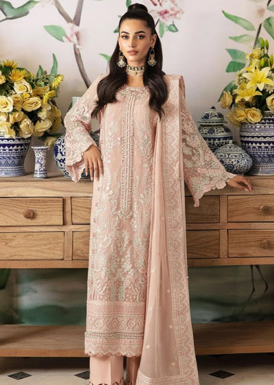 Pure Chiffon Peach Embroidered Dress - WW373