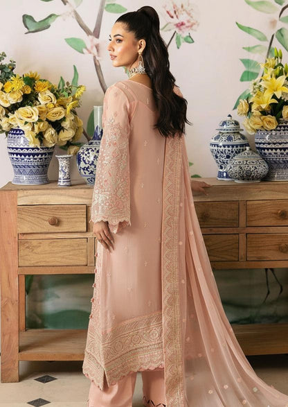 Pure Chiffon Peach Embroidered Dress - WW373