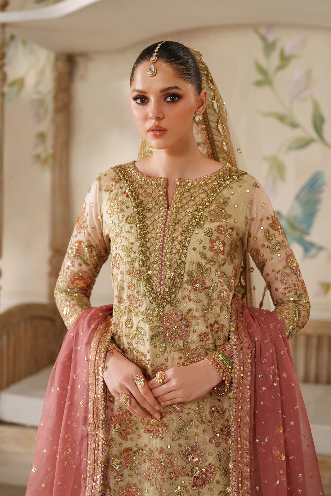 Pure Chiffon Cream Embroidered Wedding Dress - WW388