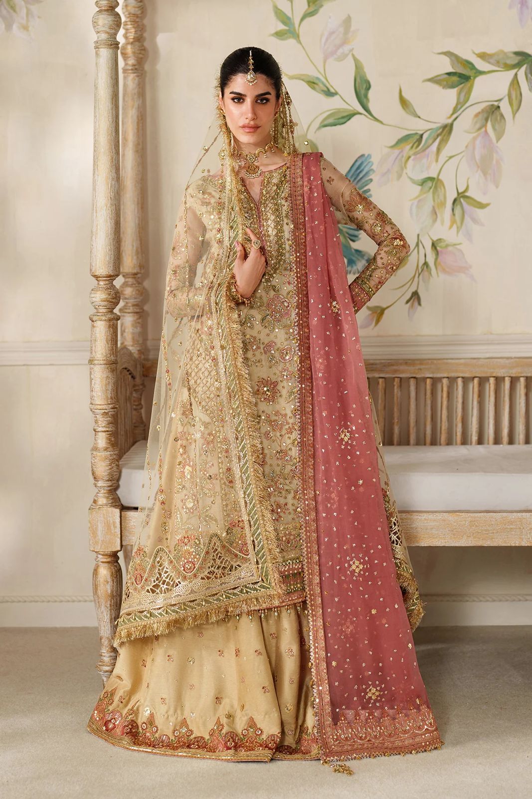 Pure Chiffon Cream Embroidered Wedding Dress - WW388