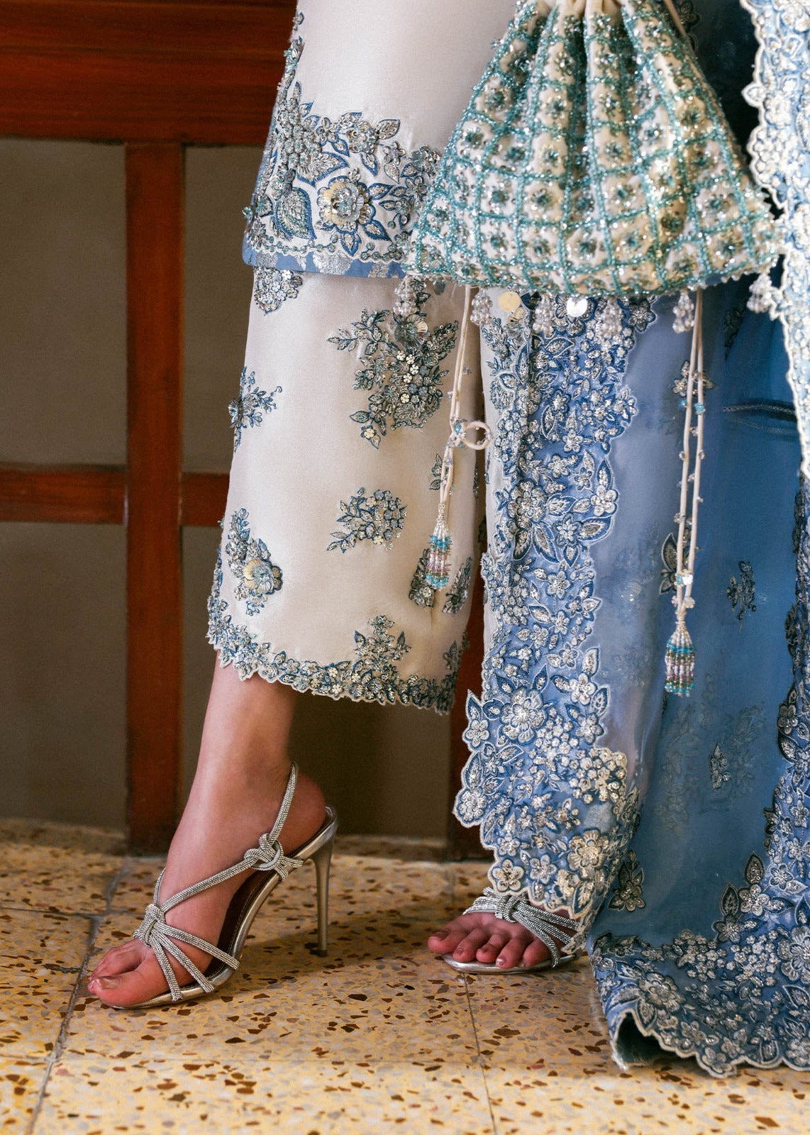 Pure Raw Silk Off White Embroidered Dress - PW274