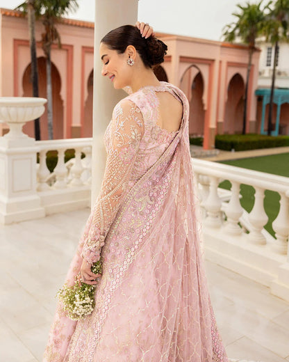 Pure Net Pink Embroidered Maxi Dress - WW394