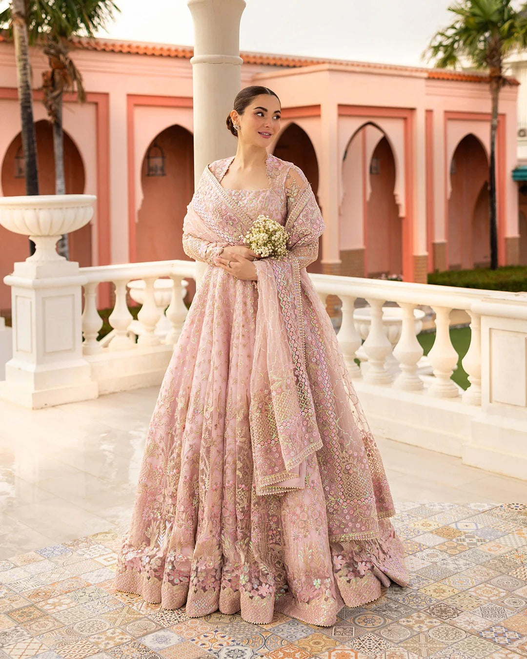 Pure Net Pink Embroidered Maxi Dress - WW394