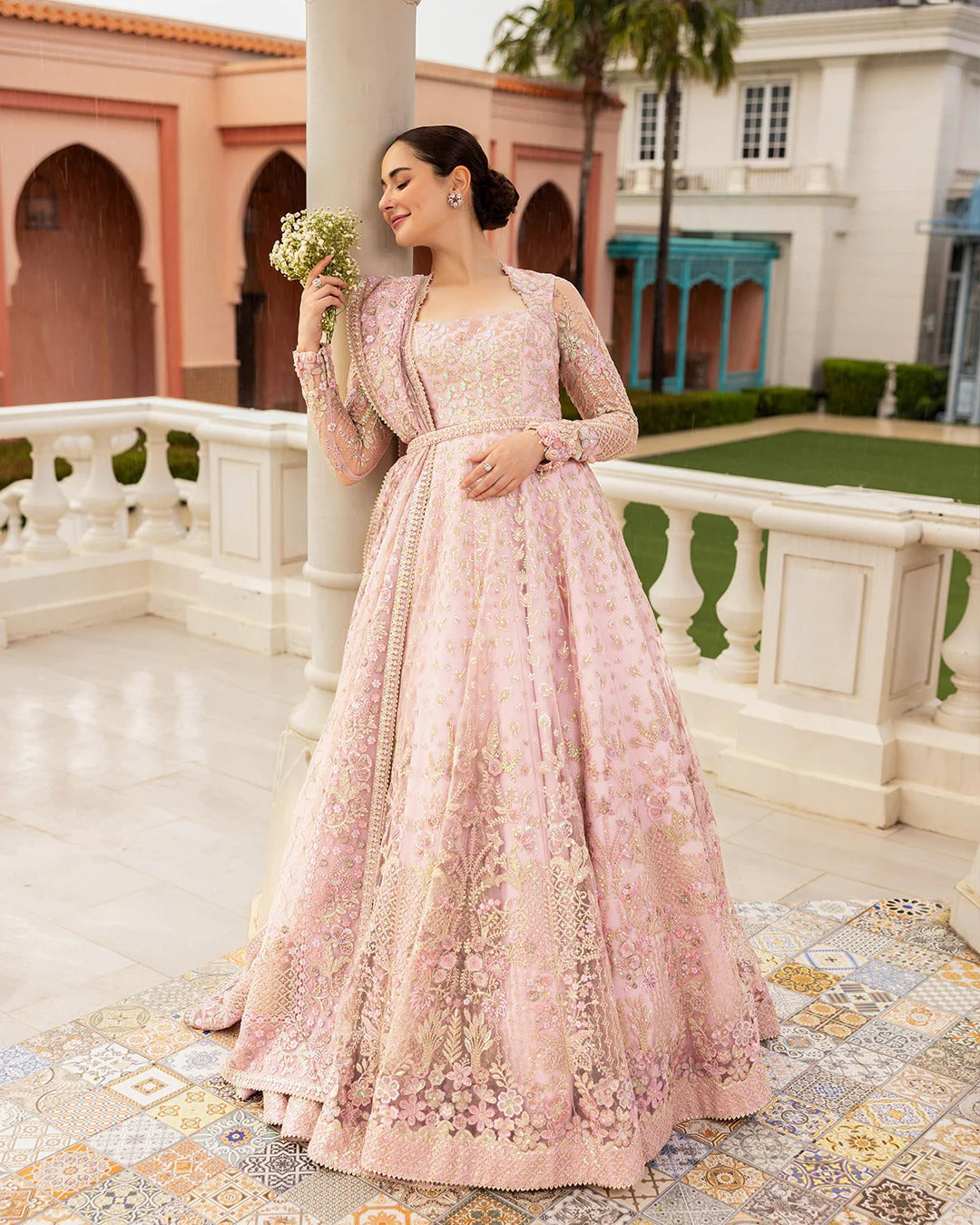 Pure Net Pink Embroidered Maxi Dress - WW394