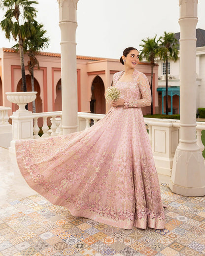 Pure Net Pink Embroidered Maxi Dress - WW394