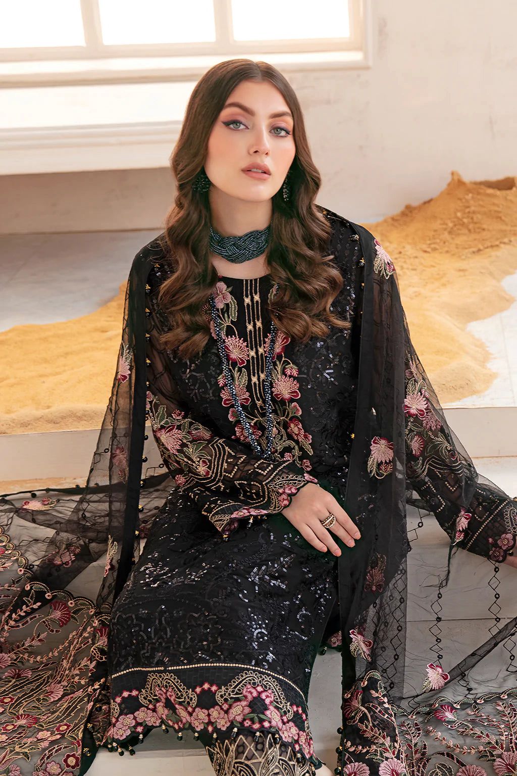 Pure Chiffon Black Embroidered Wedding Dress