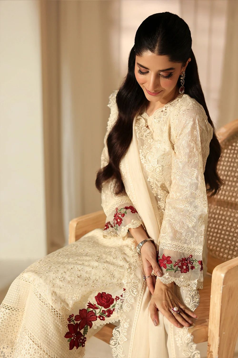Pure Chiffon Off White Embroidered Wedding Dress - WW405