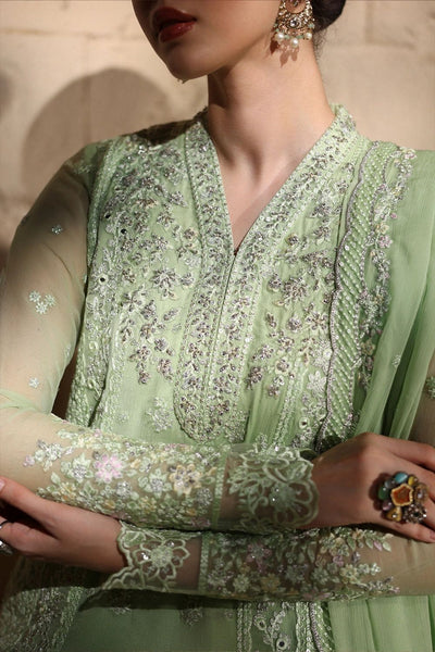 Pure Chiffon Green Embroidered Wedding Dress - WW406