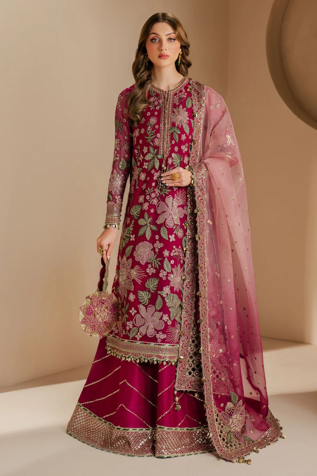 Pure Chiffon Elegant Embroidered Wedding Dress - PW409
