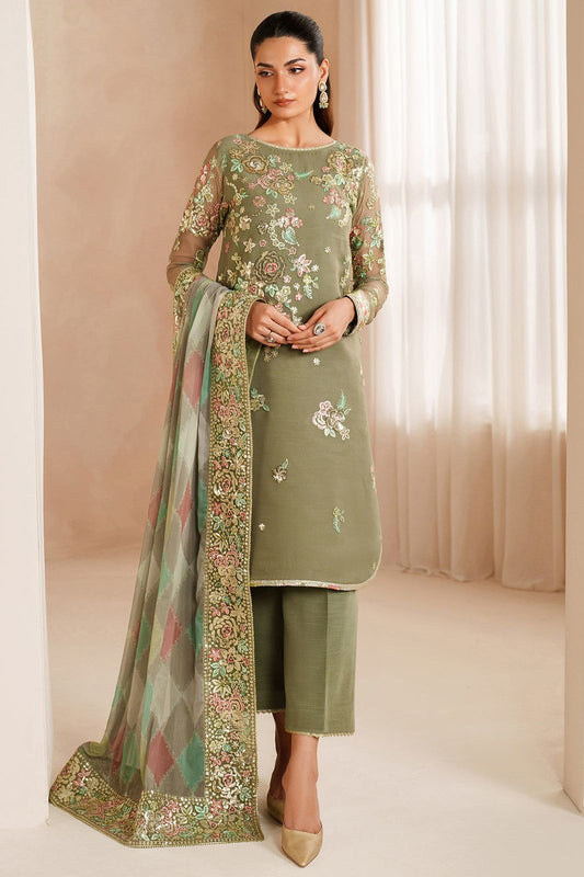 Pure Chiffon Green Embroidered Wedding Dress - WW407