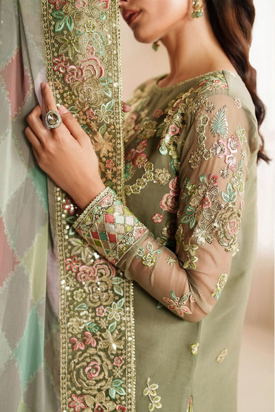 Pure Chiffon Green Embroidered Wedding Dress - WW407