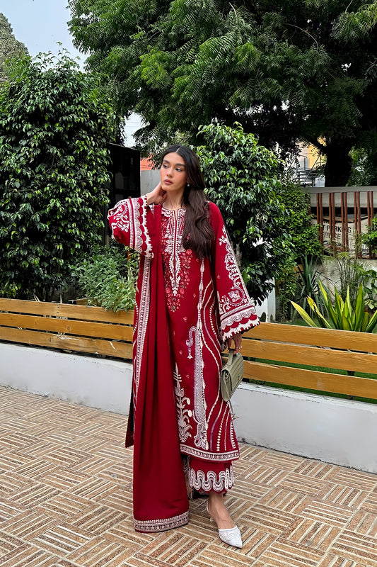 Pure Lawn Red Embroidered Eid Outfit - LL426