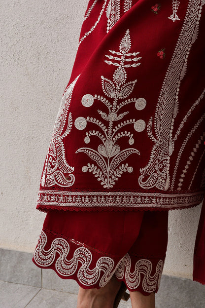 Pure Lawn Red Embroidered Eid Outfit - LL426