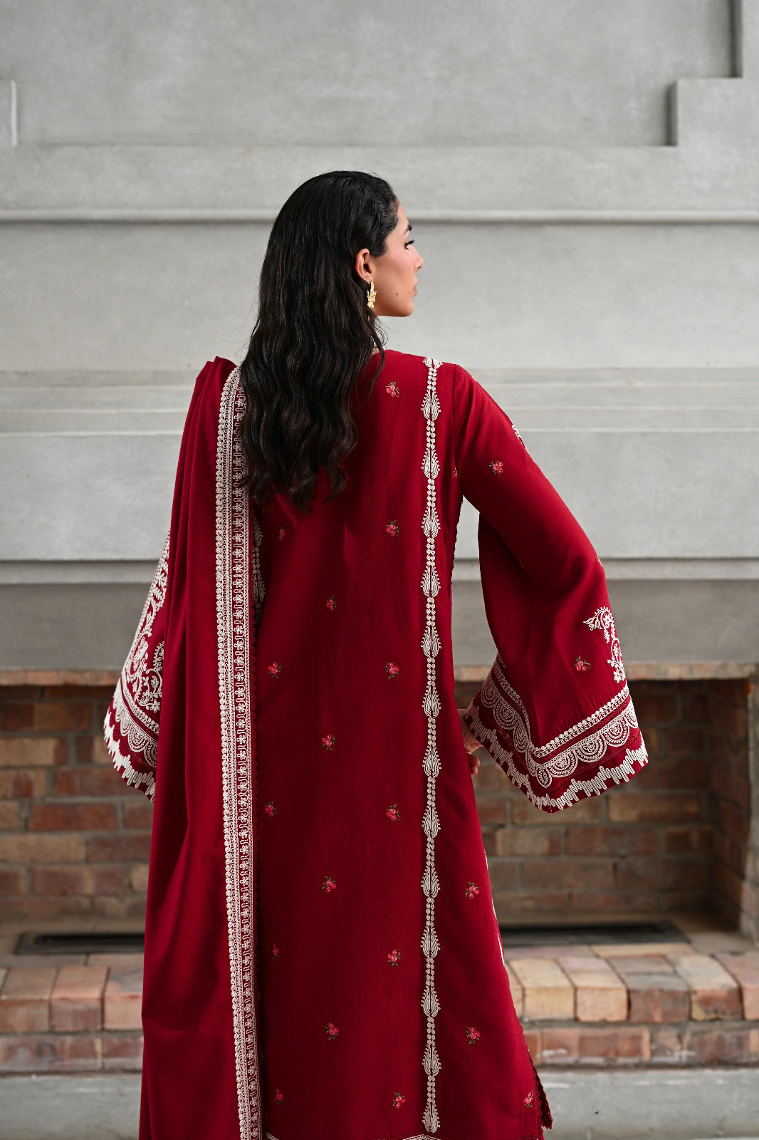 Pure Lawn Red Embroidered Eid Outfit - LL426