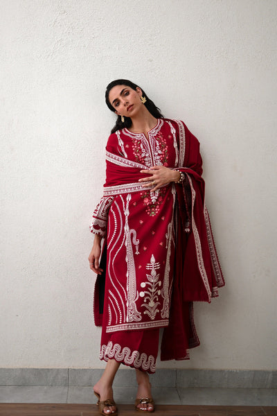 Pure Lawn Red Embroidered Eid Outfit - LL426