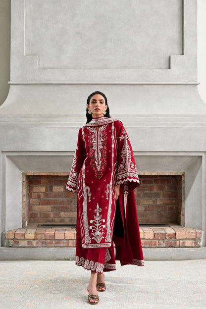 Pure Lawn Red Embroidered Eid Outfit - LL426