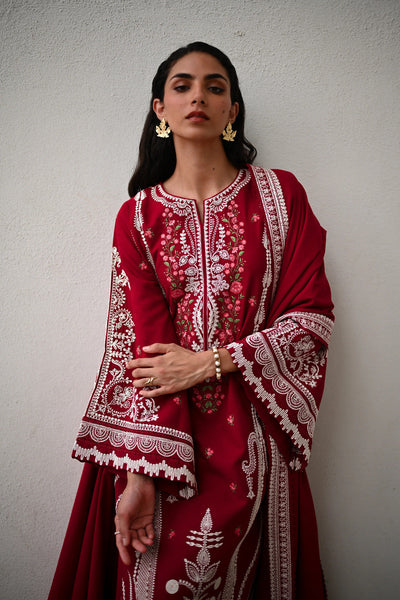 Pure Lawn Red Embroidered Eid Outfit - LL426