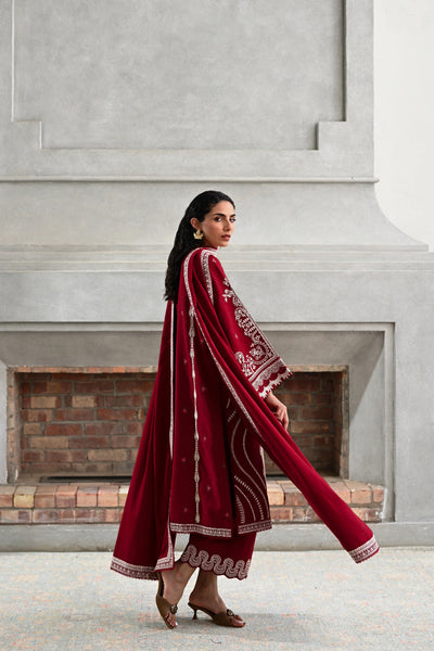Pure Lawn Red Embroidered Eid Outfit - LL426