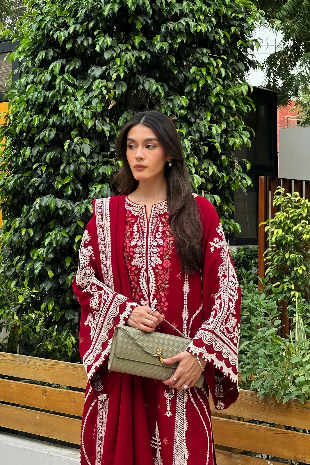 Pure Lawn Red Embroidered Eid Outfit - LL426