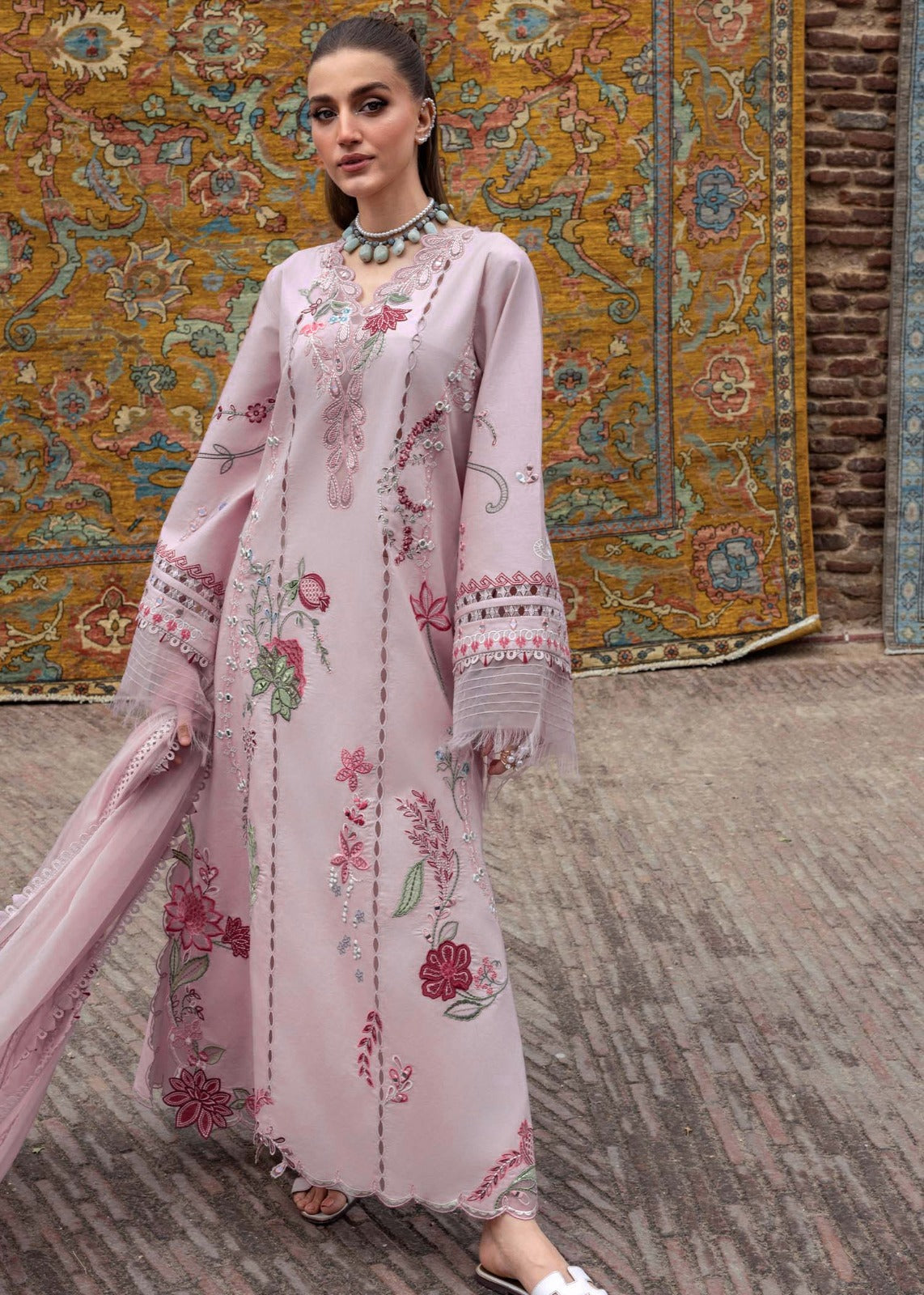 Pure Lawn Light Pink Embroidered Eid Outfit - LL427