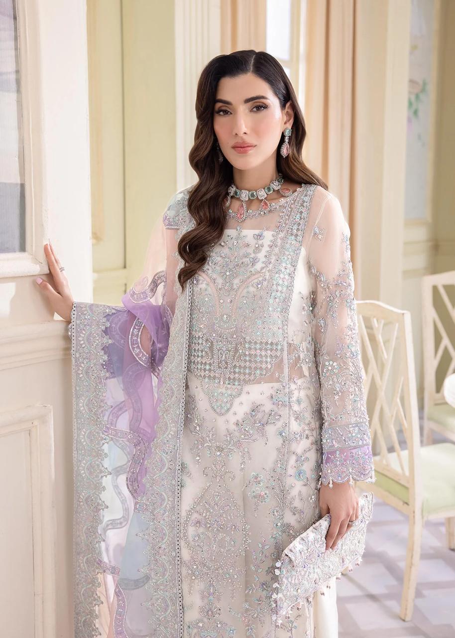Pure Chiffon White Embroidered Wedding Dress - PW414