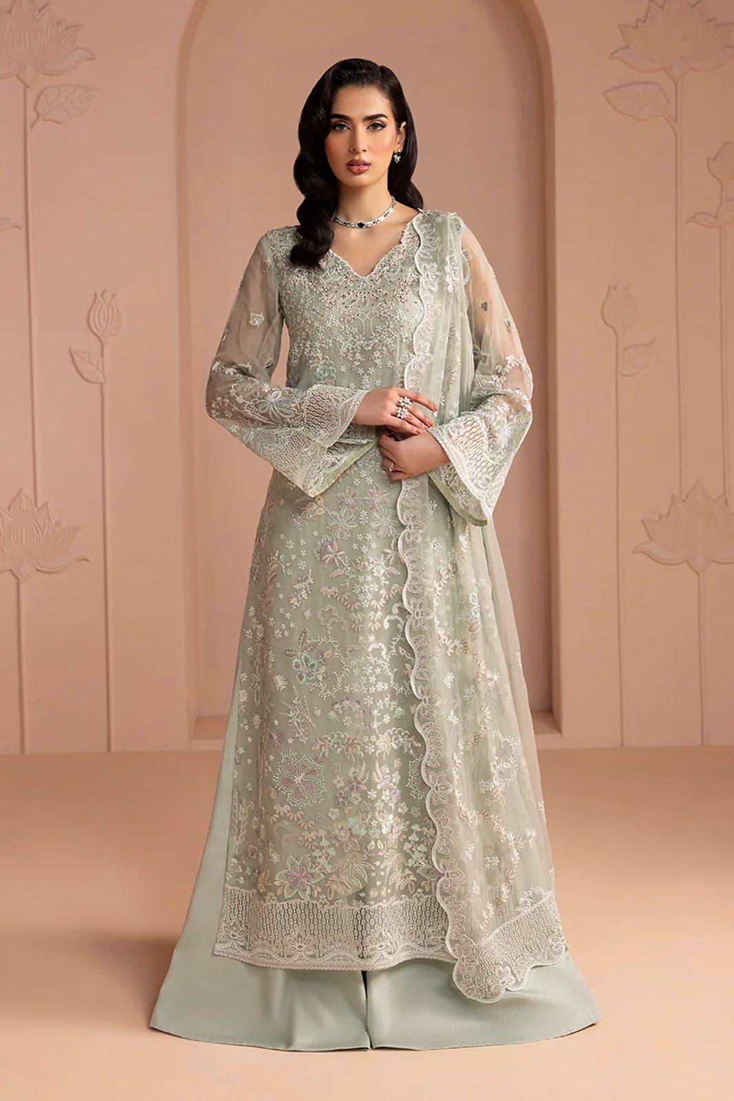 Pure Chiffon Cream Embroidered Wedding Dress - WW417