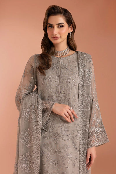 Pure Chiffon Grey Embroidered Wedding Dress - PW415