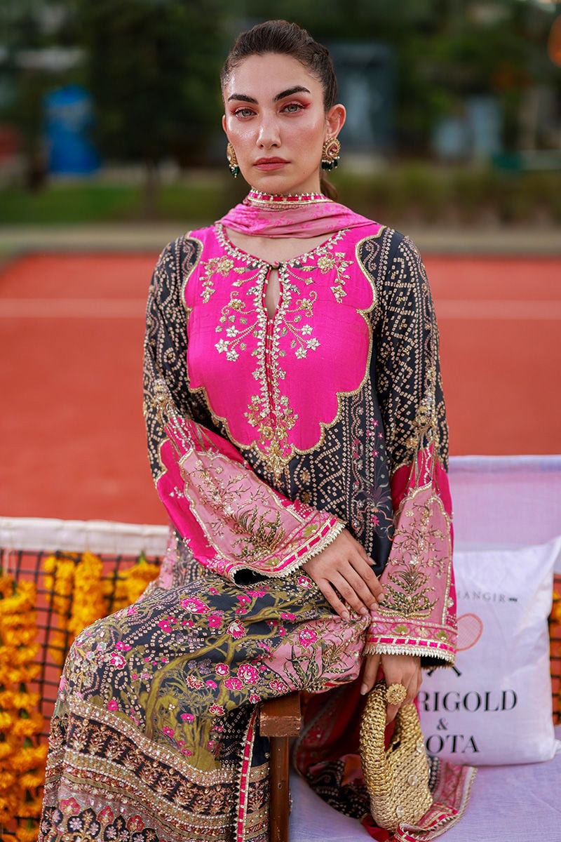 Pure Swiss Lawn Black & Pink Chunri Outfit - LL433