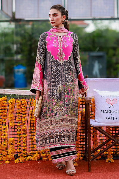 Pure Swiss Lawn Black & Pink Chunri Outfit - LL433