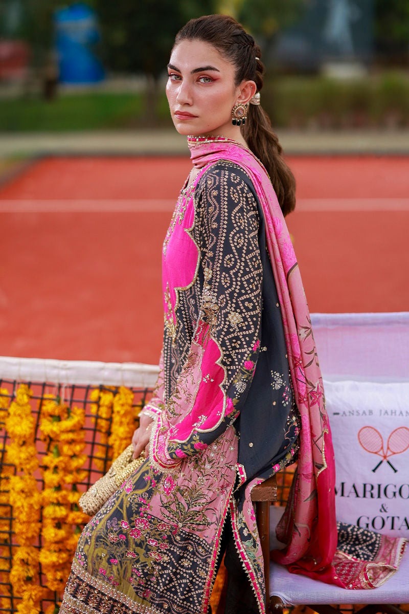 Pure Swiss Lawn Black & Pink Chunri Outfit - LL433