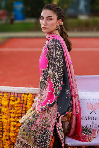 Pure Swiss Lawn Black & Pink Chunri Outfit - LL433