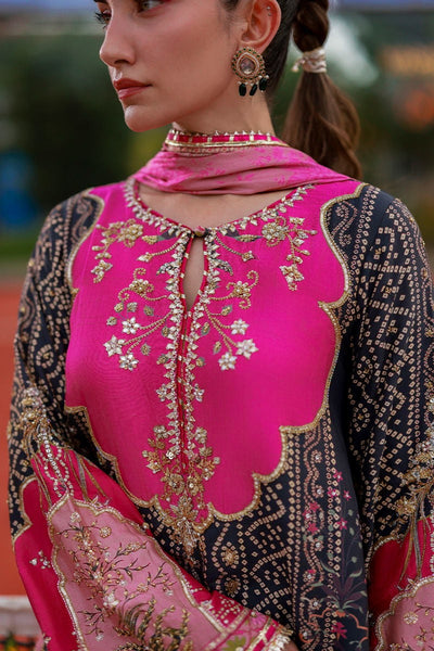 Pure Swiss Lawn Black & Pink Chunri Outfit - LL433