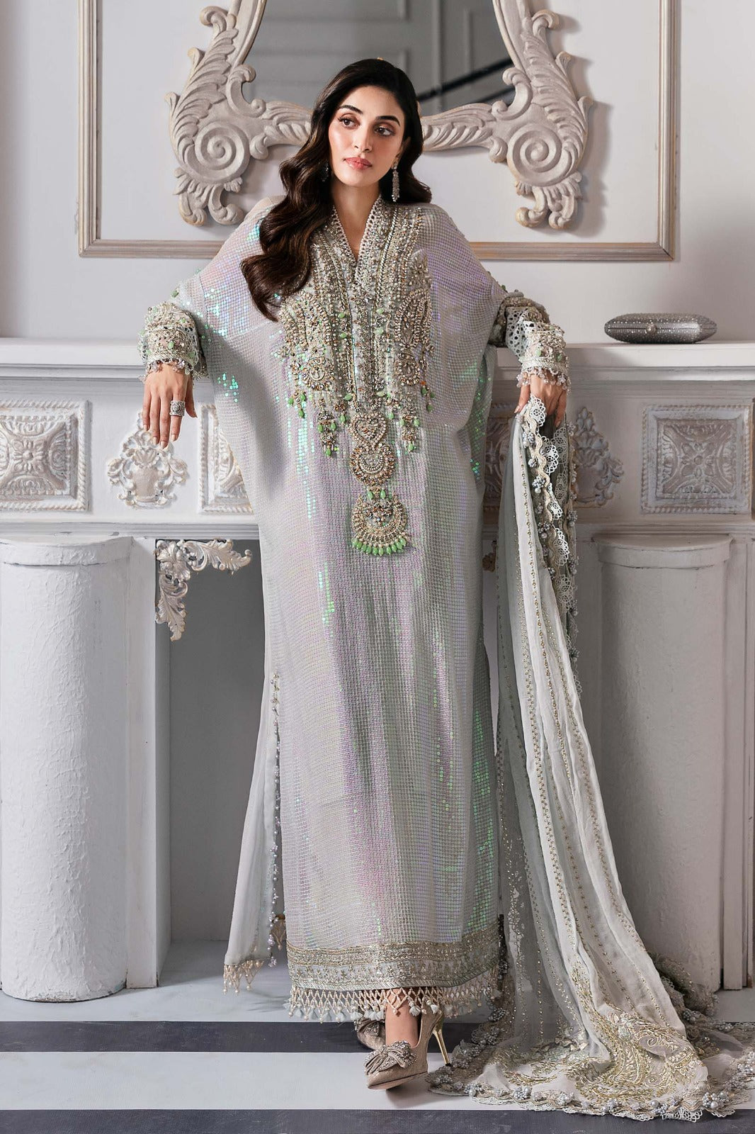 Pure Chiffon Kaftan Style Embroidered Wedding Dress - WW426