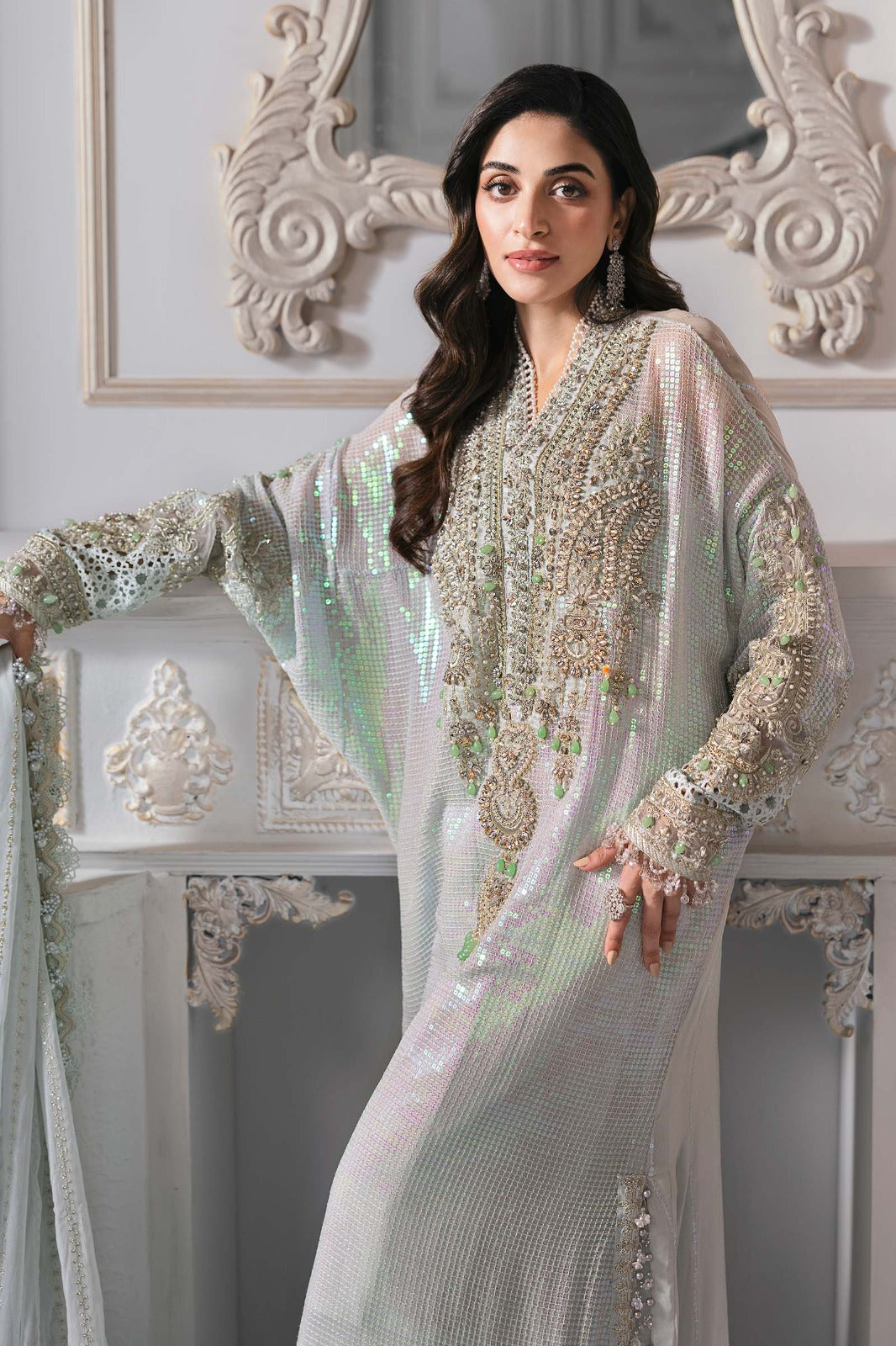 Pure Chiffon Kaftan Style Embroidered Wedding Dress - WW426