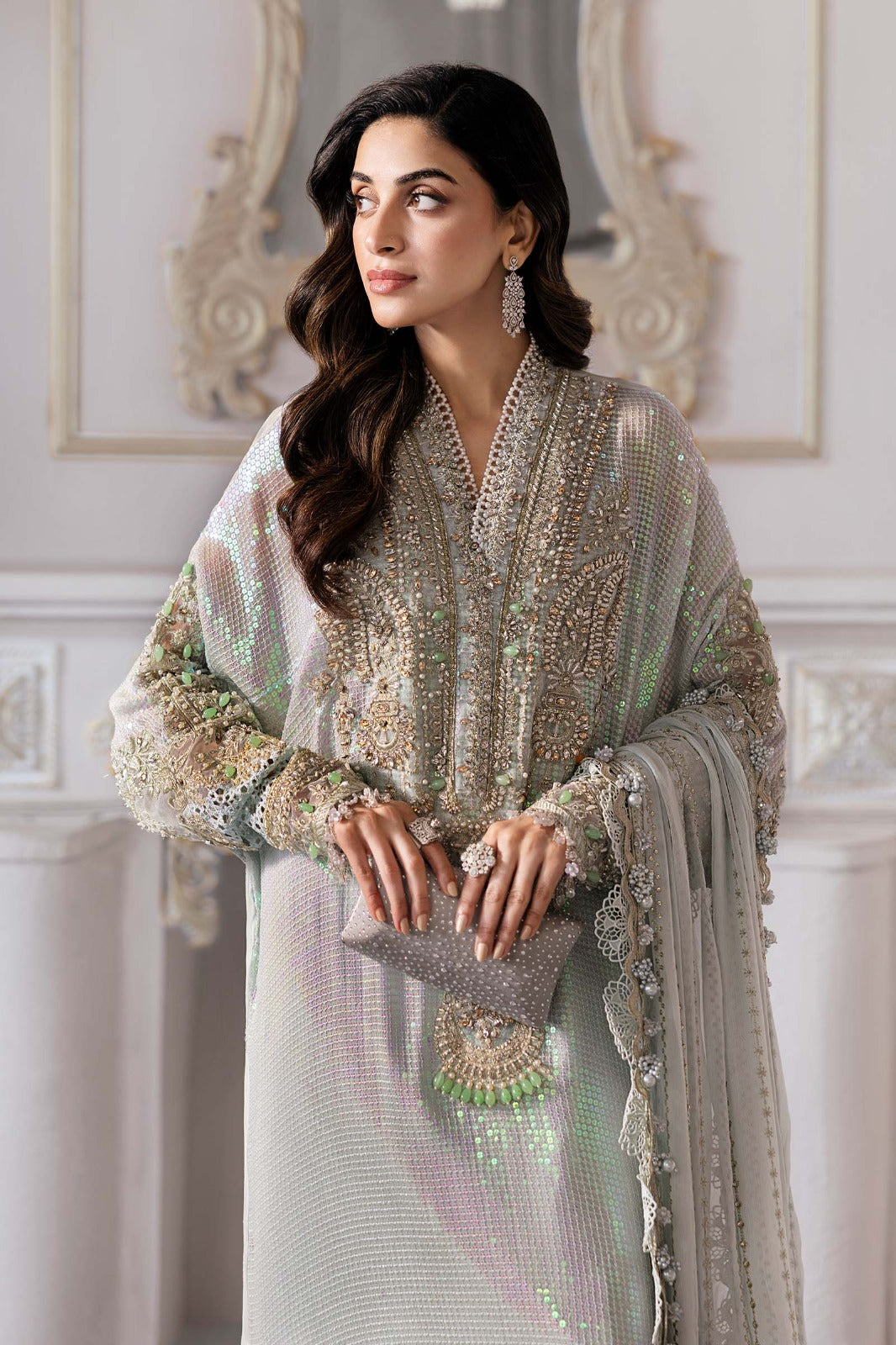Pure Chiffon Kaftan Style Embroidered Wedding Dress - WW426