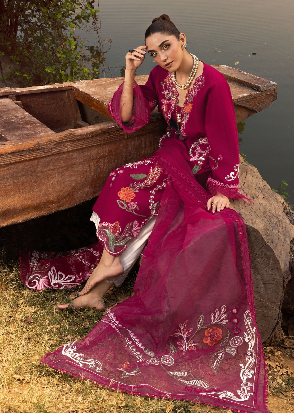 Pure Lawn Fushia Pink Chickenkari Outfit - LL440