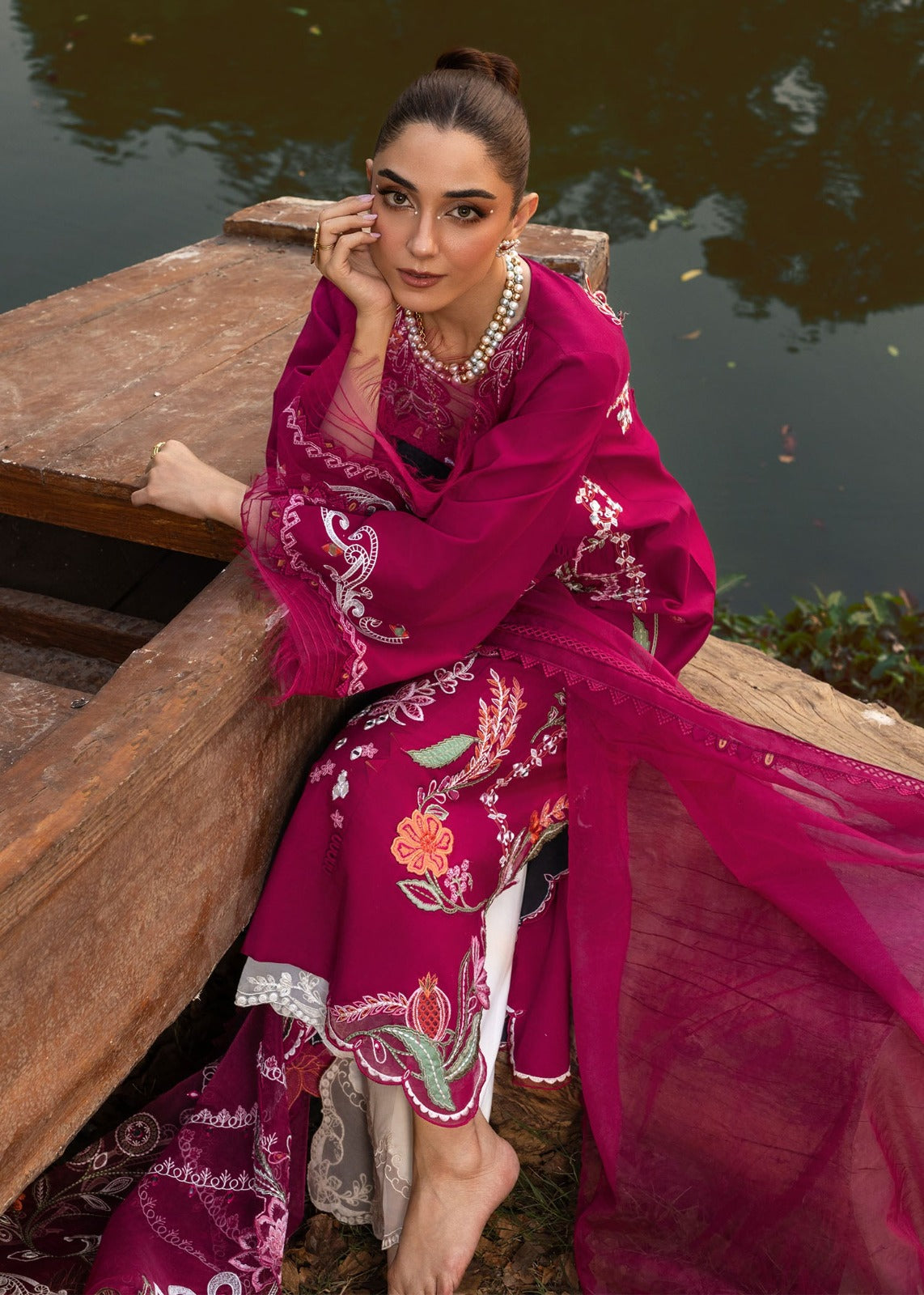 Pure Lawn Fushia Pink Chickenkari Outfit - LL440