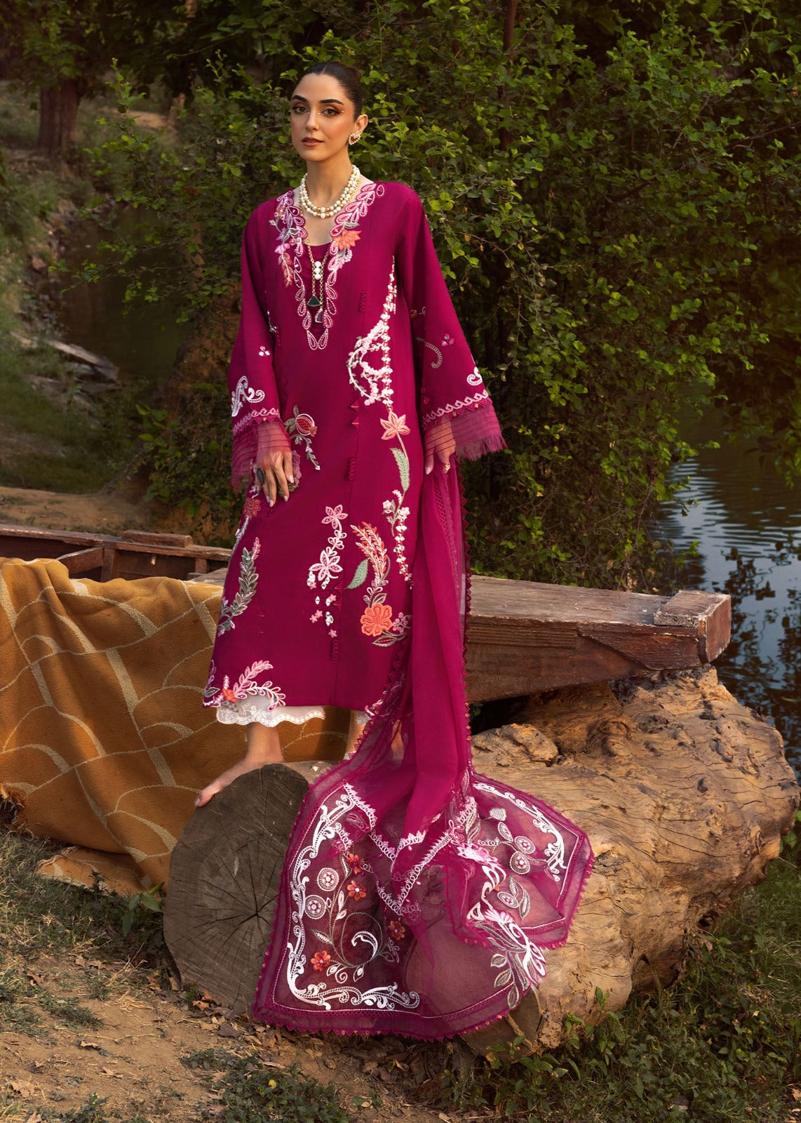 Pure Lawn Fushia Pink Chickenkari Outfit - LL440