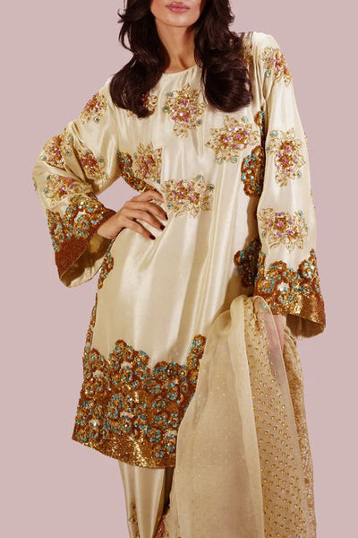 Pure Raw Silk Adda Work Embroidered Wedding Dress - WW427