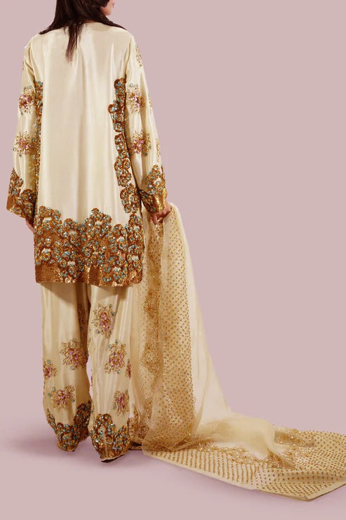Pure Raw Silk Adda Work Embroidered Wedding Dress - WW427