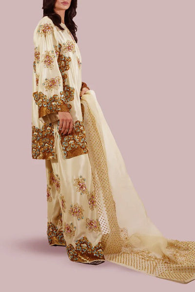 Pure Raw Silk Adda Work Embroidered Wedding Dress - WW427